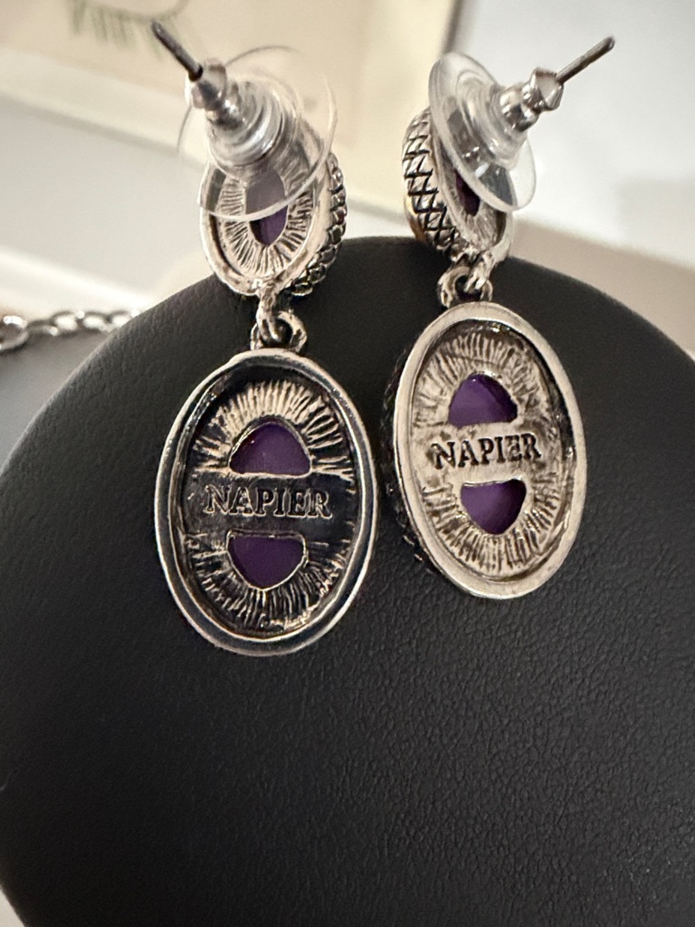 Napier Silver toned Pink Gemstone Necklace and Earrings Set - Picture 5 of 6
